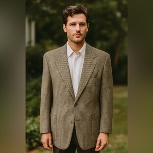 J Riggings Mens Sport Blazer Coat Color Brown Cream 46L  Wool Blend Plaid Tweed